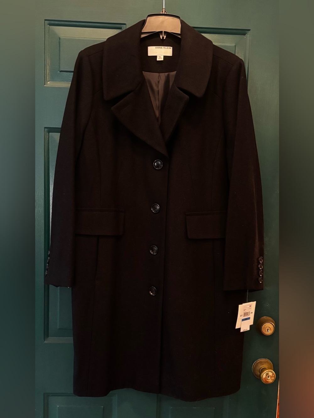Anne Klein Black Wool-Blend Classic Single-Breasted Pea Coat Women XL